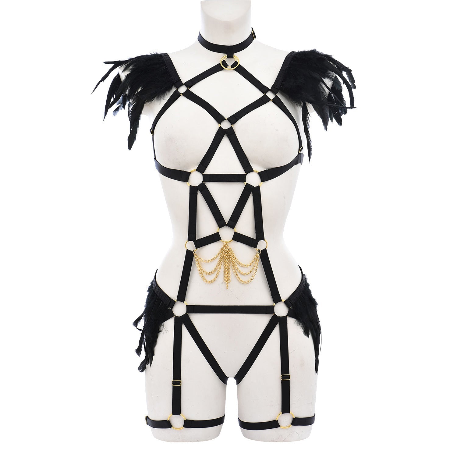 Wife Bodysuit Submissive HubLai Harness Lingerie Feather Bra Panties