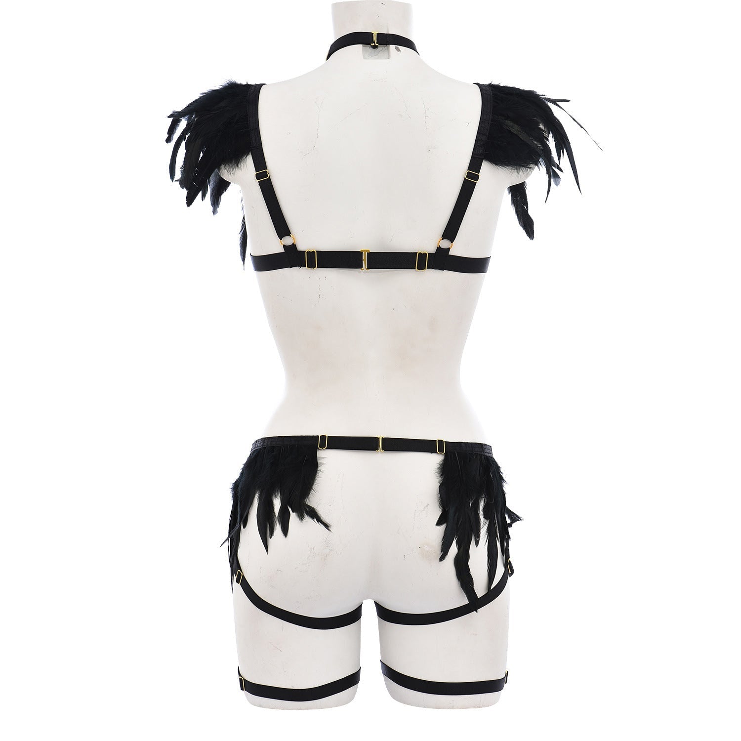 Wife Bodysuit Submissive HubLai Harness Lingerie Feather Bra Panties