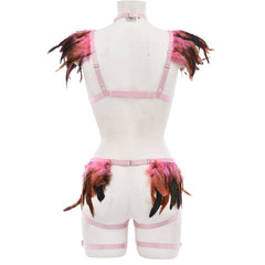 Women  Bodysuit Intimate HubLai Lingerie Harness Feather Bra Panties