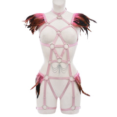 Women  Bodysuit Intimate HubLai Lingerie Harness Feather Bra Panties