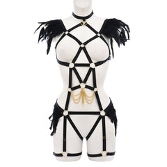 Women  Bodysuit Intimate HubLai Lingerie Harness Feather Bra Panties