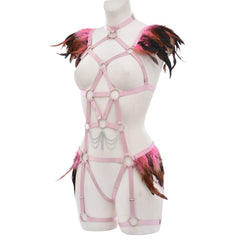 Women  Bodysuit Intimate HubLai Lingerie Harness Feather Bra Panties