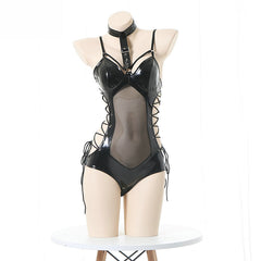 Latina Black Bodysuit HubLai Leather Lingerie Black Teddy