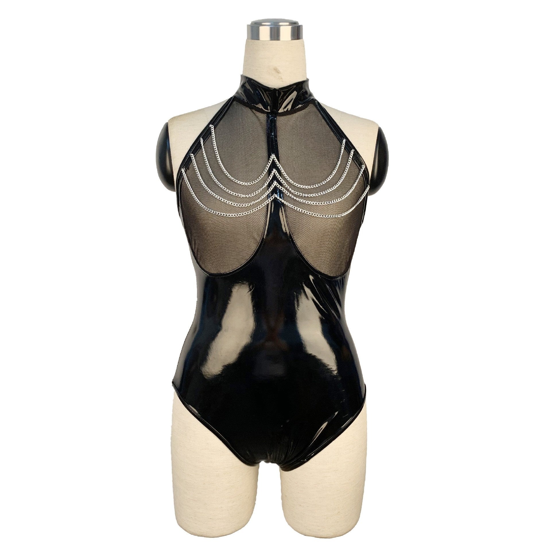 Vinyl Peek-A-Boo Chain Bodysuit
