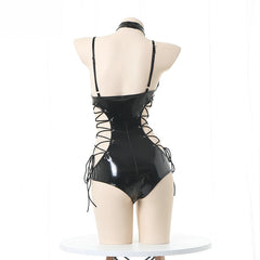 Latina Black Bodysuit HubLai Leather Lingerie Black Teddy