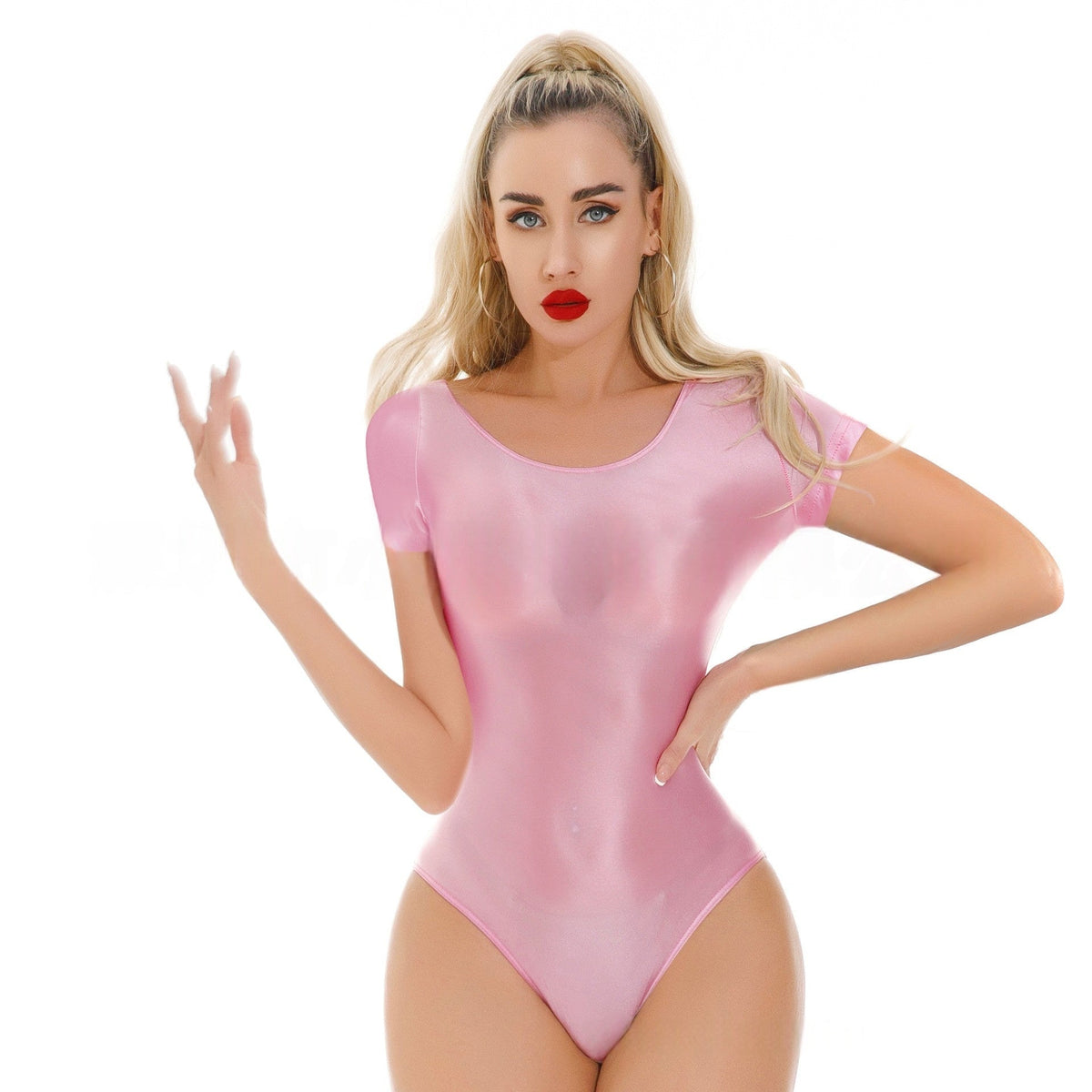 Short-Sleeved Oil Shiny Sexy Bodysuit