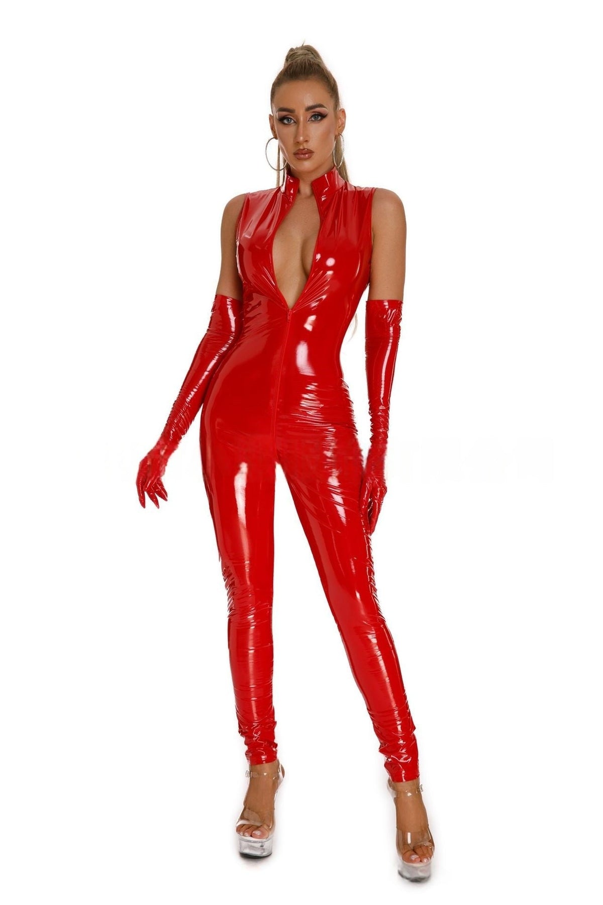 Latex Vinyl Deep V Bodysuit